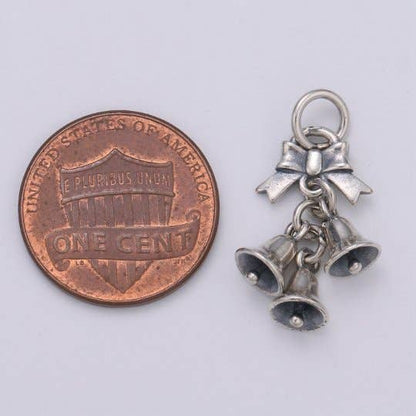 Silver Bells Charm 925 Sterling Charm, Holiday Charm Silver Ribbon Charm for Necklace Bracelet Earring, Dangling Charm SL - 197 - Nifty Decor & More
