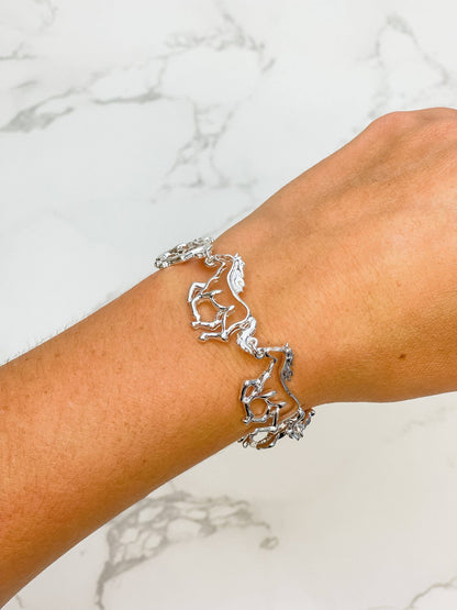 Silver Horse Charm Magnetic Bracelet, therapeutic and trendy, everyday wear, great gift for equestrian fans Charm bracelet
