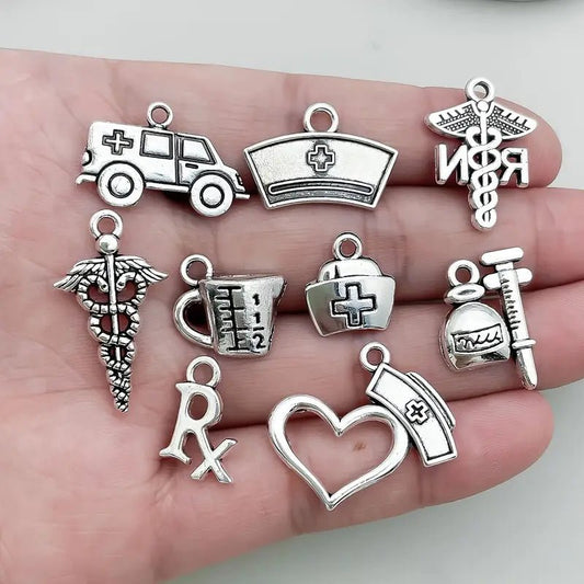 Silver Nurse Pendant Charms, Shiny Healing Symbol Necklace, Thoughtful Gift for Nurses & Caregivers - Nifty Decor & More