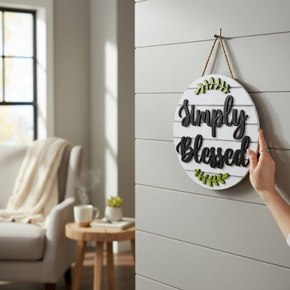 Simply Blessed Wood Door Hanger Rustic Farmhouse Entryway Wall Decor - Nifty Decor & More