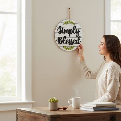Simply Blessed Wood Door Hanger Rustic Farmhouse Entryway Wall Decor - Nifty Decor & More