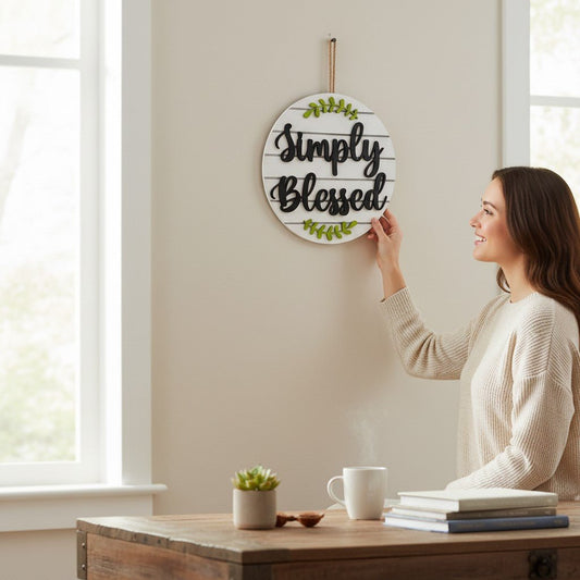 Simply Blessed Wood Door Hanger Rustic Farmhouse Entryway Wall Decor - Nifty Decor & More