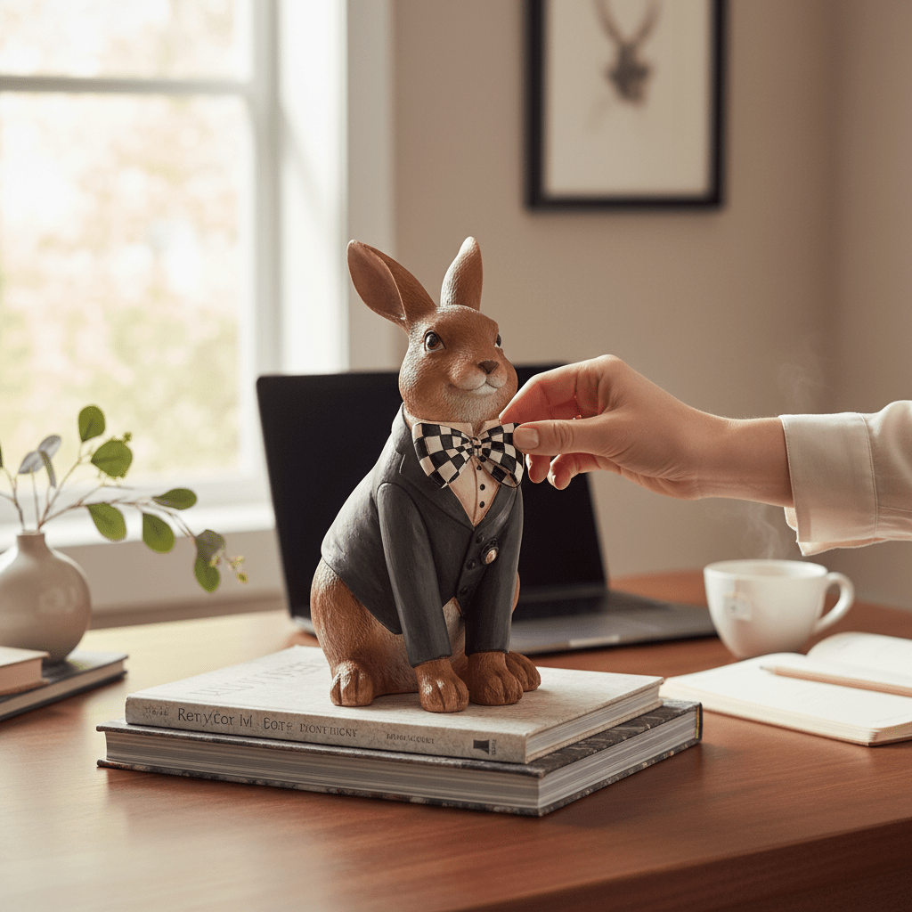 Sitting Bunny Rabbit with Harlequin Bow Tie - Nifty Decor & More