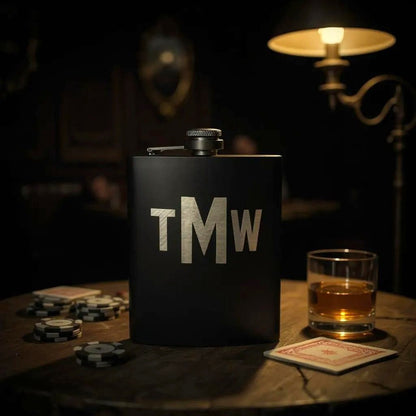 Sleek Personalized Black or Silver Flask, perfect engraved men’s birthday or groom anniversary, stylish men’s gift - Nifty Decor & More