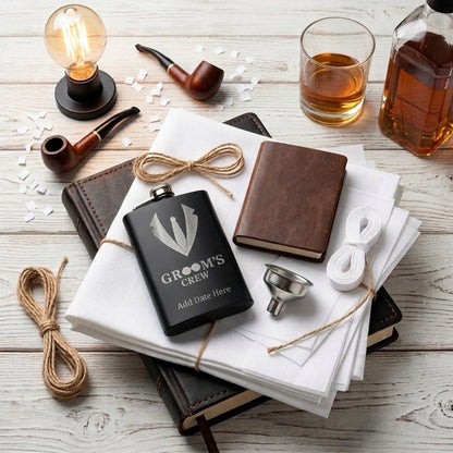 Sleek Personalized Black or Silver Flask, perfect engraved men’s birthday or groom anniversary, stylish men’s gift - Nifty Decor & More
