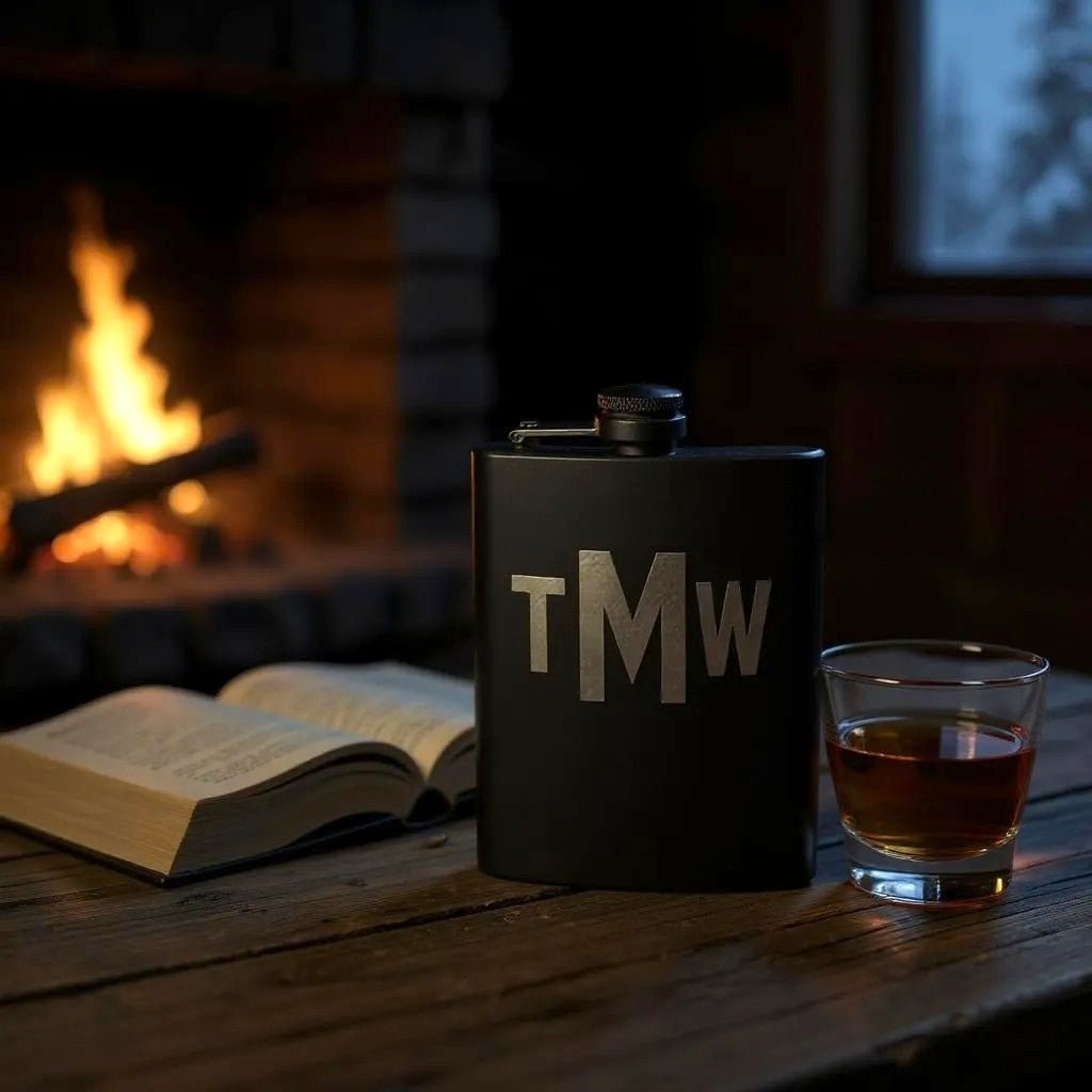 Sleek Personalized Black or Silver Flask, perfect engraved men’s birthday or groom anniversary, stylish men’s gift - Nifty Decor & More