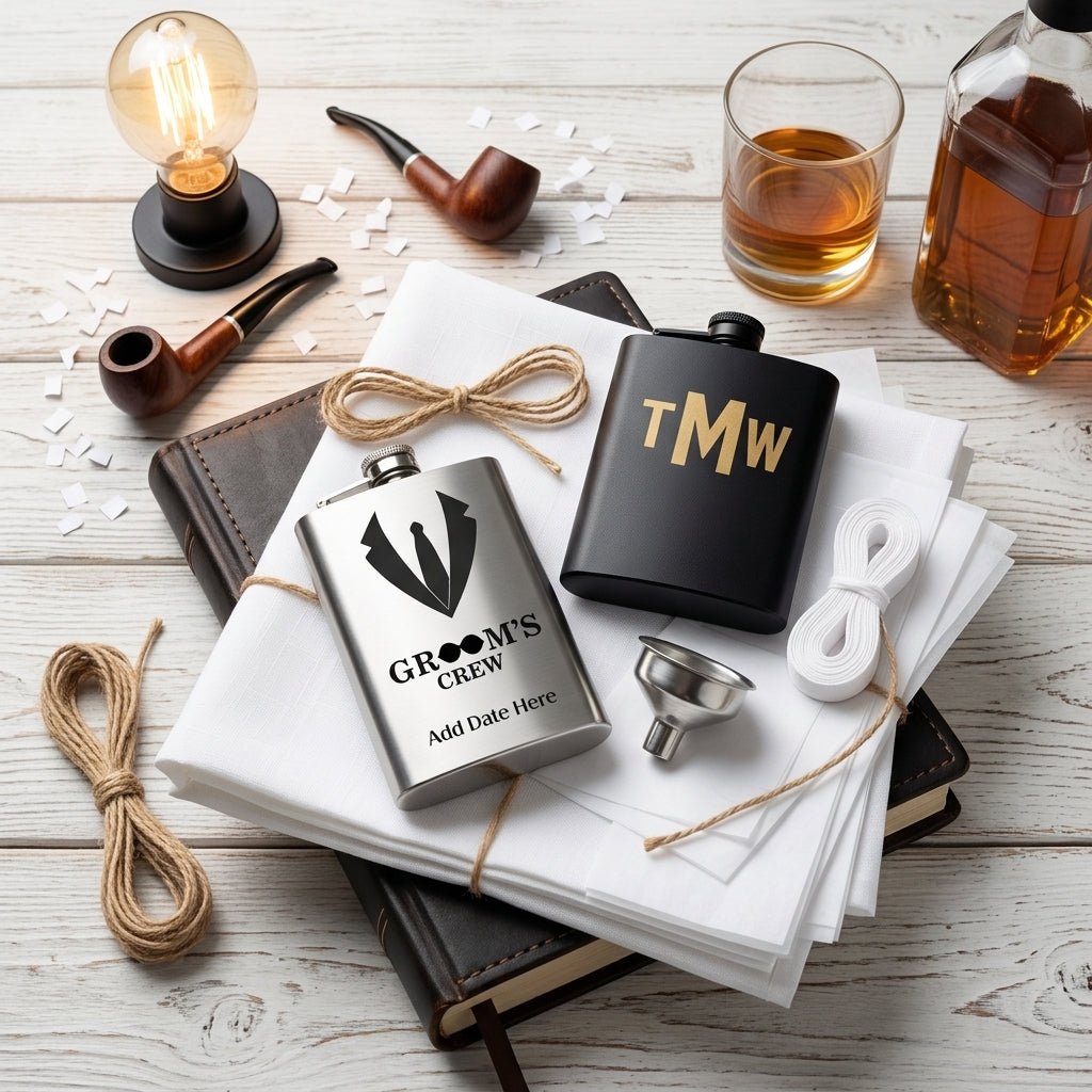 Sleek Personalized Black or Silver Flask, perfect engraved men’s birthday or groom anniversary, stylish men’s gift - Nifty Decor & More