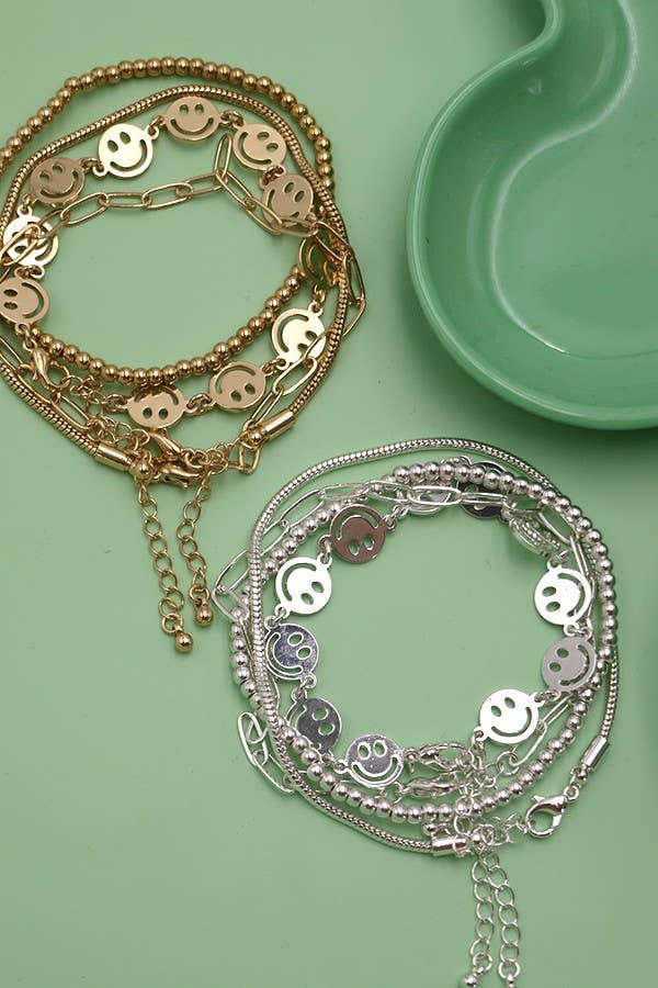 Smiley bead snake chain bracelet set, trendy 4 - piece stack for daily glam, perfect gift for her - Nifty Decor & More