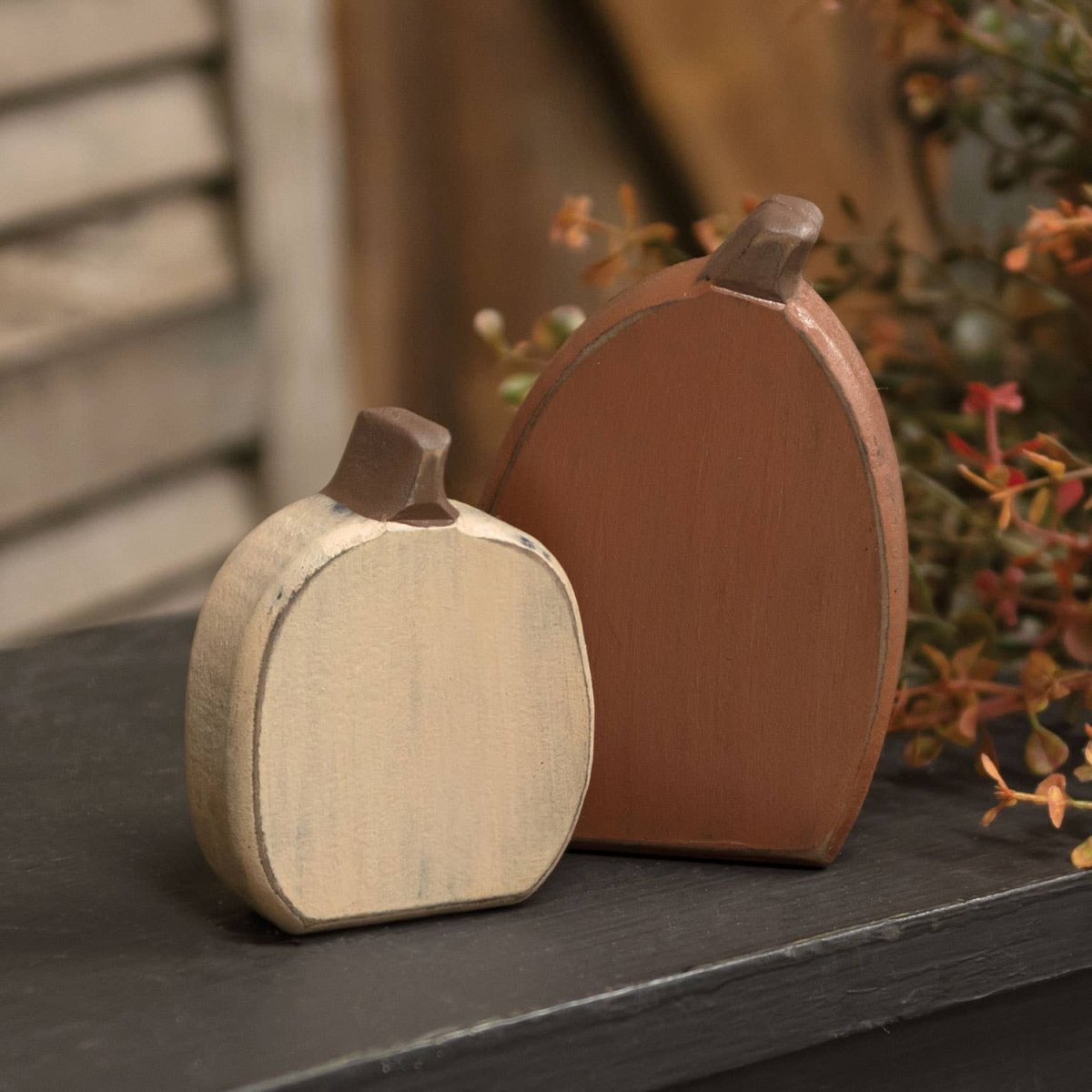 Smooth Distressed Wooden Pumpkin Sitters 2/Set - Nifty Decor & More