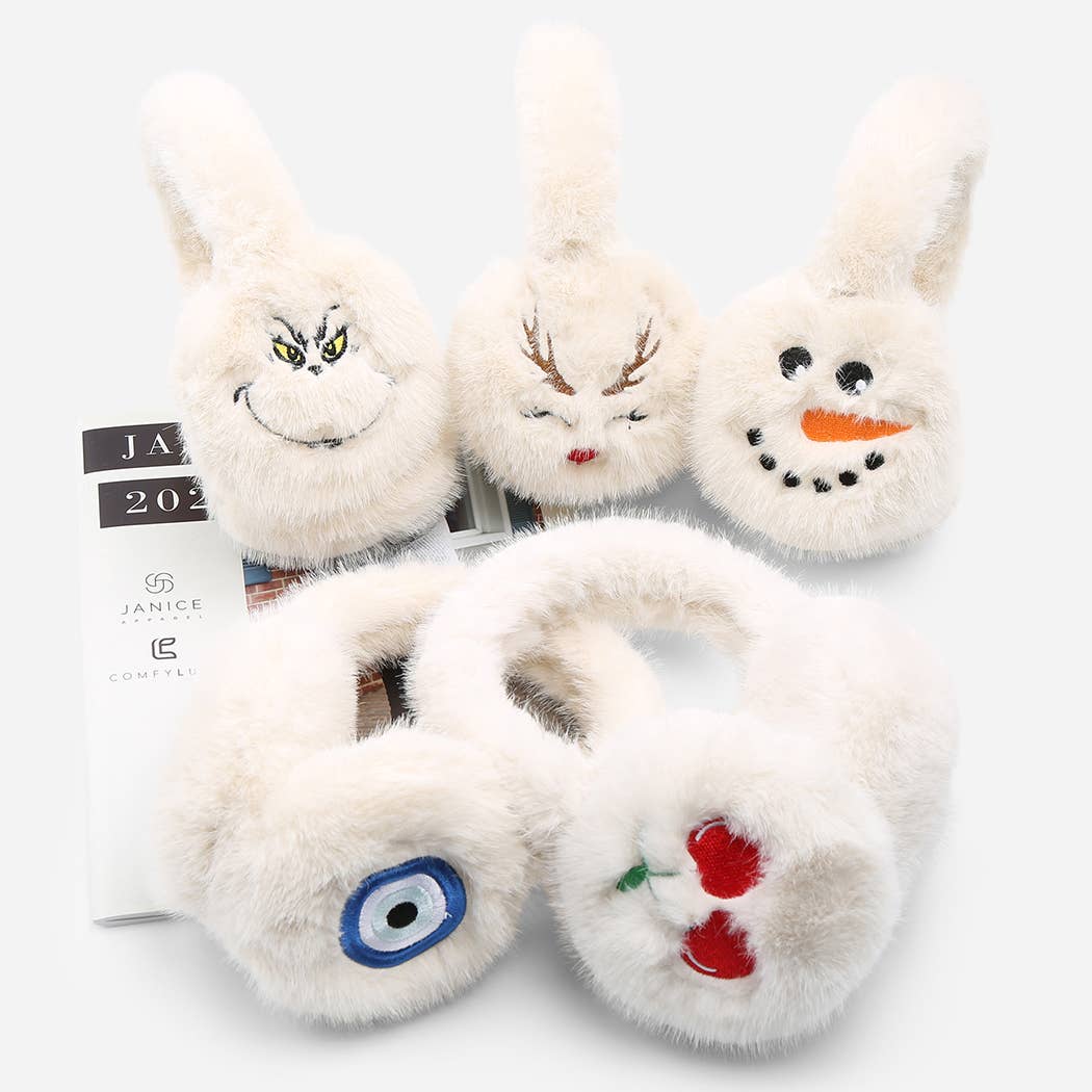 SNOWMAN Faux Fur Embroidered Earmuffs - Nifty Decor & More