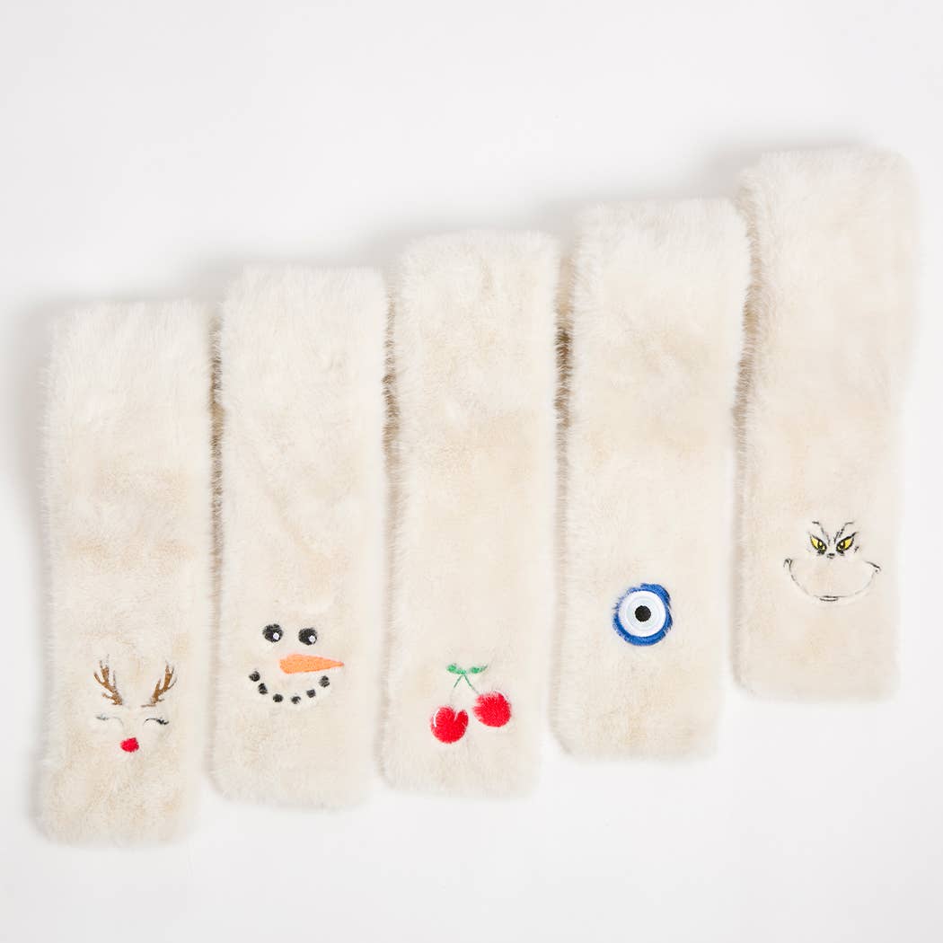 SNOWMAN Faux Fur Embroidered Pull - Through Scarf - Nifty Decor & More