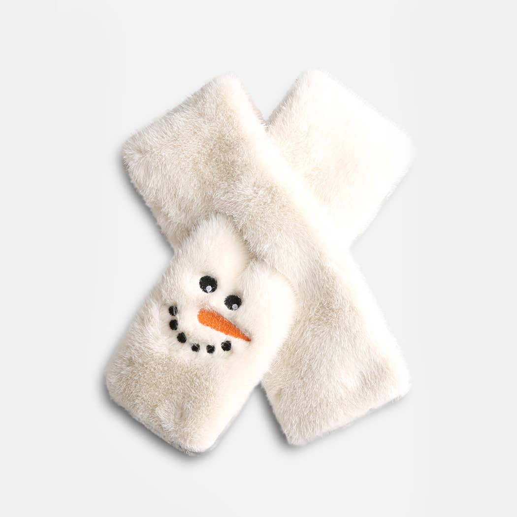 SNOWMAN Faux Fur Embroidered Pull - Through Scarf - Nifty Decor & More