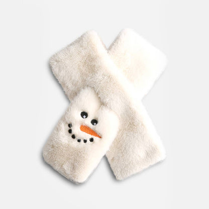 SNOWMAN Faux Fur Embroidered Pull - Through Scarf - Nifty Decor & More