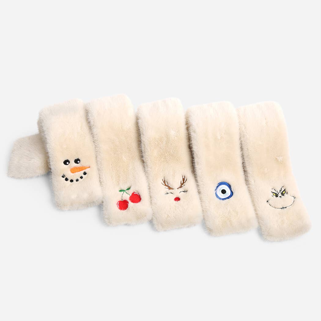 SNOWMAN Faux Fur Embroidered Pull - Through Scarf - Nifty Decor & More