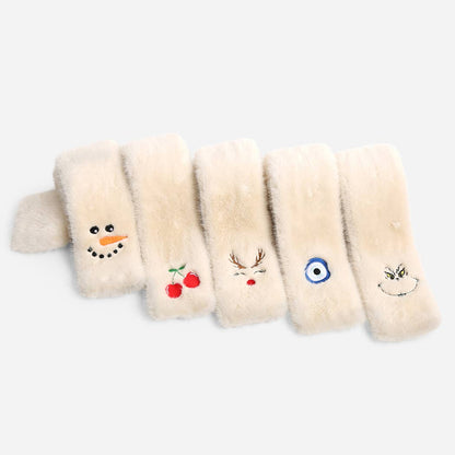SNOWMAN Faux Fur Embroidered Pull - Through Scarf - Nifty Decor & More