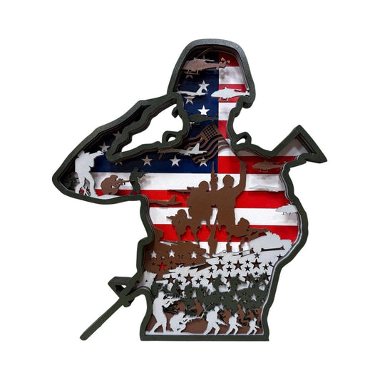 Soldier Silhouette Layered Art | Handmade Patriotic Shelf or Wall Decor - Nifty Decor & More