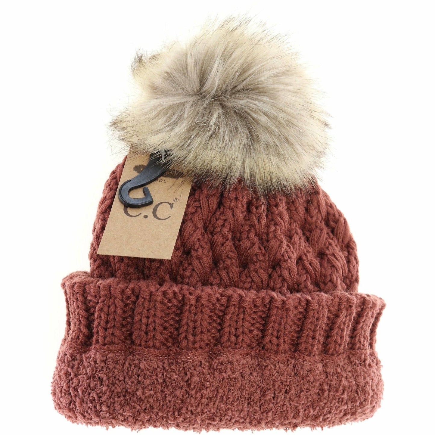 Solid Lattice Stitch Fur Pom - Peanut - Nifty Decor & More