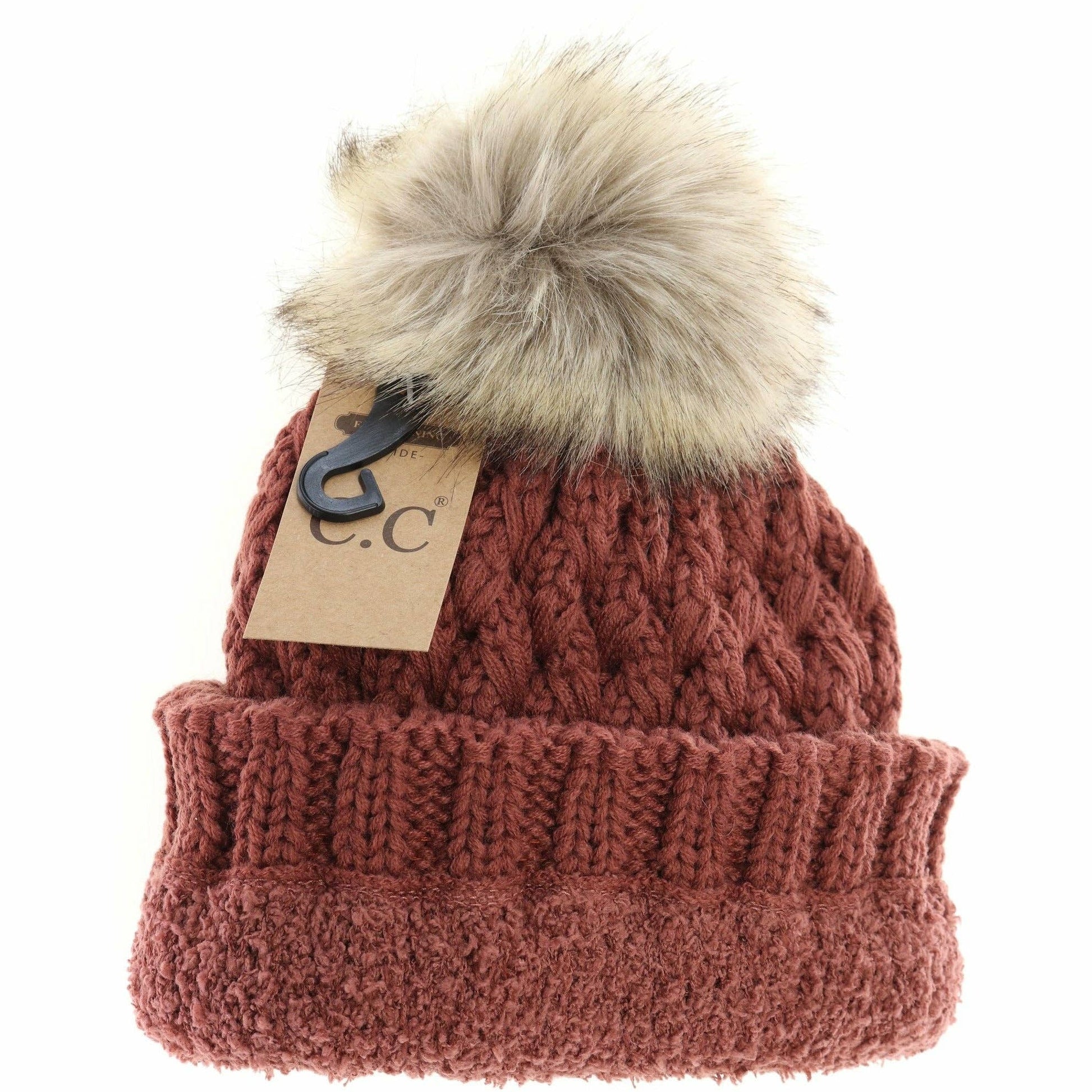 Solid Lattice Stitch Fur Pom - Peanut - Nifty Decor & More