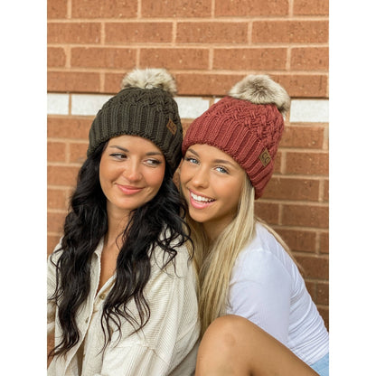 Solid Lattice Stitch Fur Pom - Peanut - Nifty Decor & More