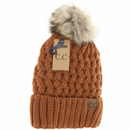 Solid Lattice Stitch Fur Pom - Peanut - Nifty Decor & More