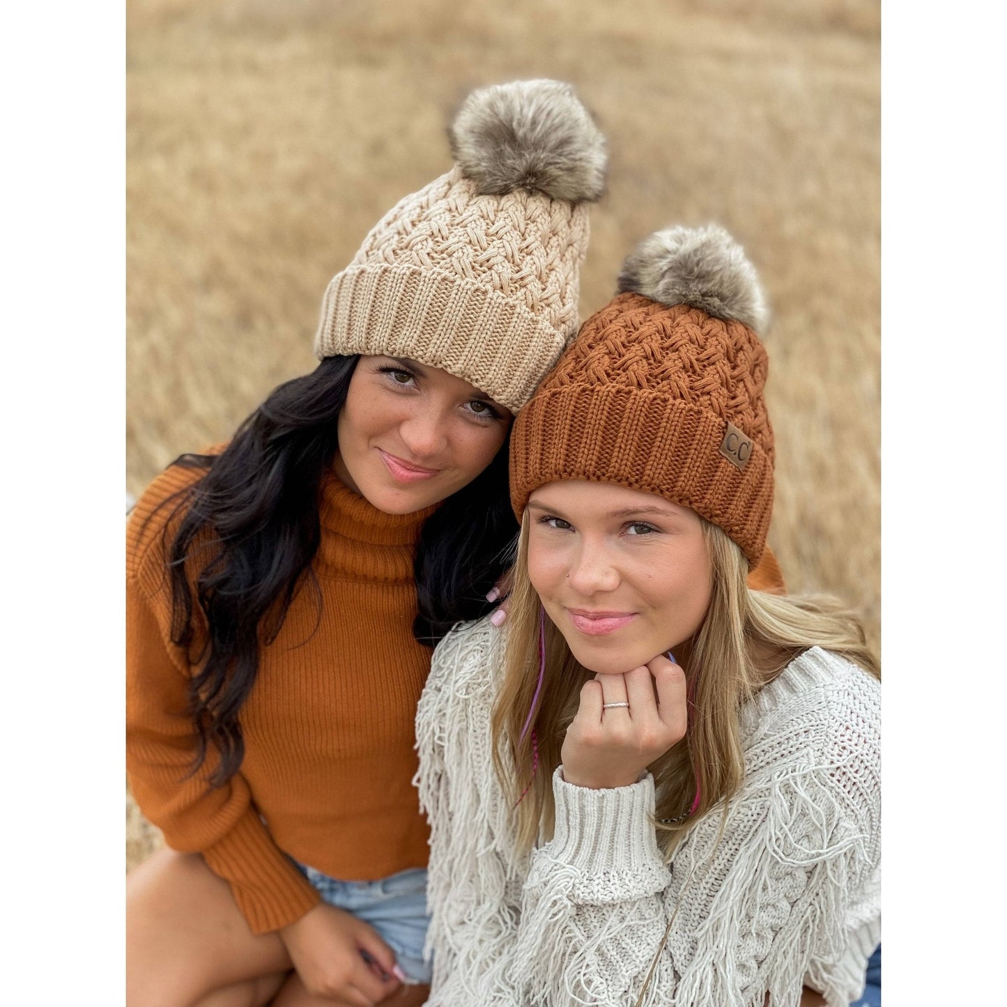 Solid Lattice Stitch Fur Pom - Peanut - Nifty Decor & More