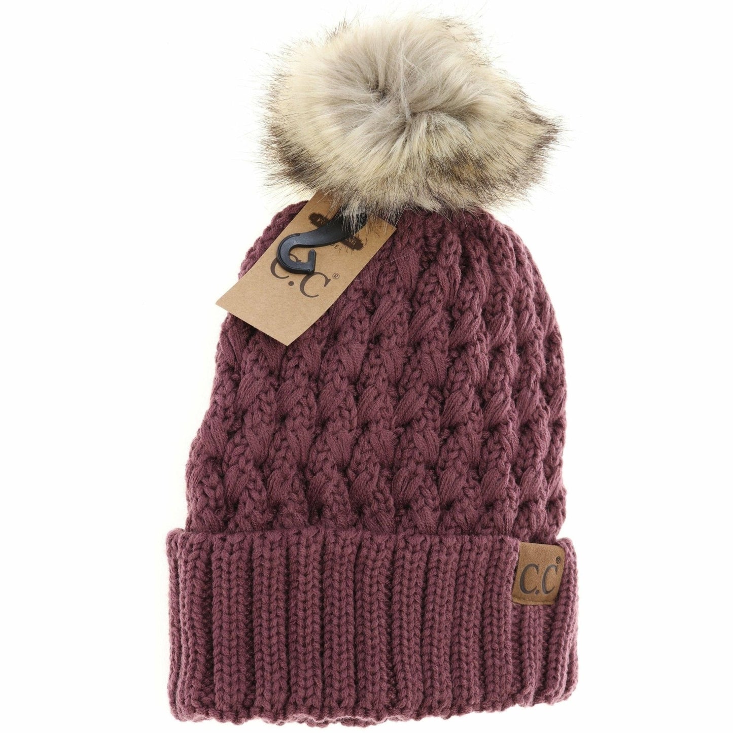 Solid Lattice Stitch Fur Pom - Peanut - Nifty Decor & More