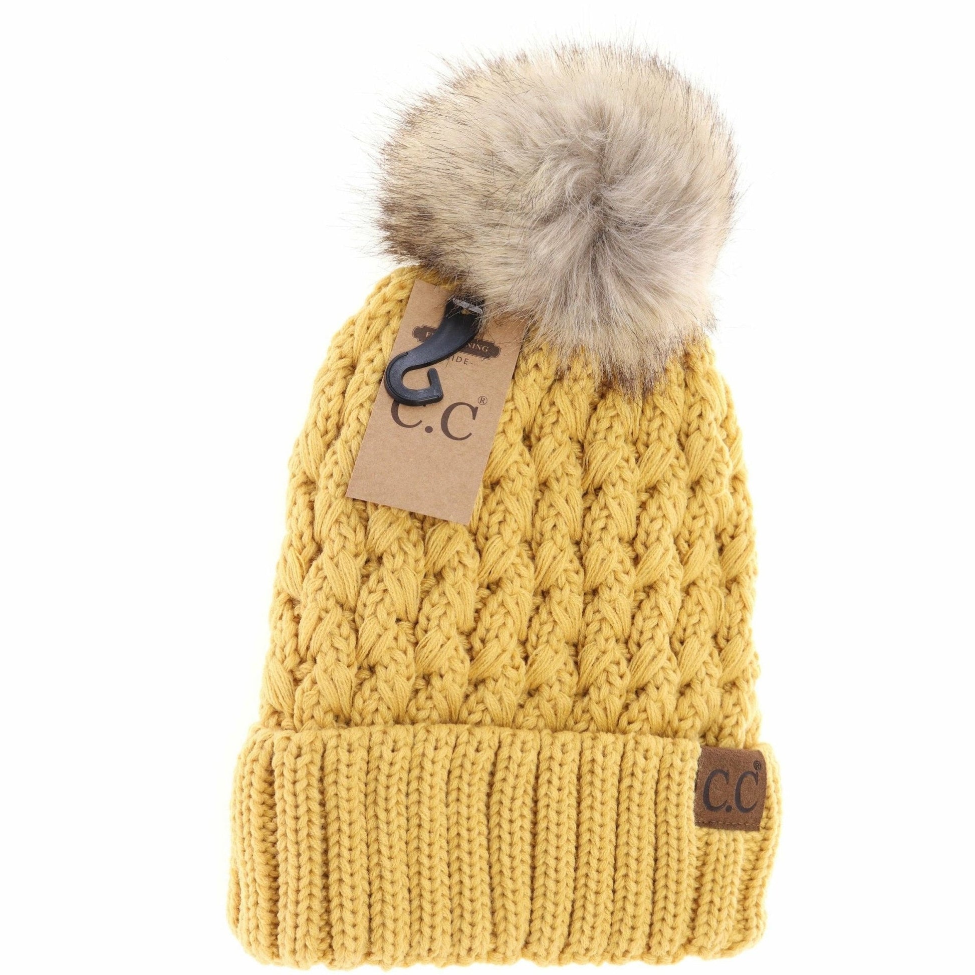 Solid Lattice Stitch Fur Pom - Peanut - Nifty Decor & More