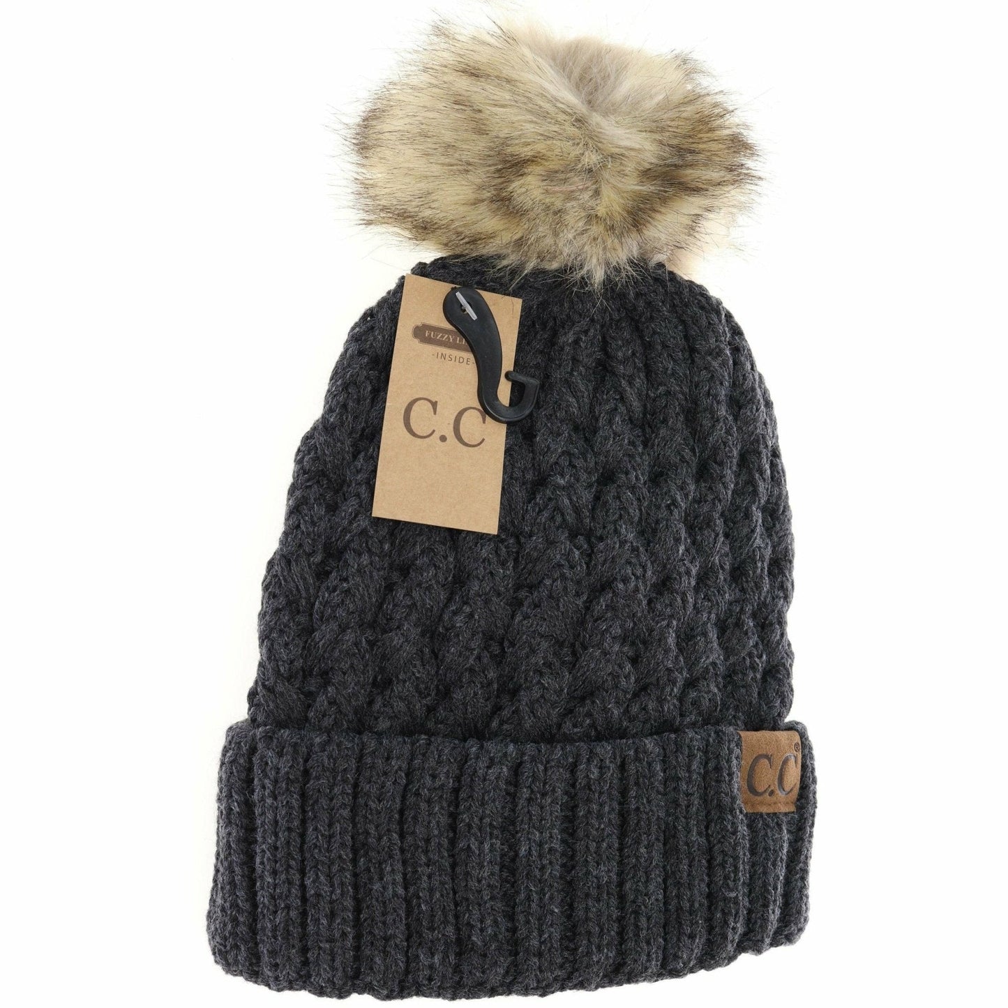 Solid Lattice Stitch Fur Pom - Peanut - Nifty Decor & More