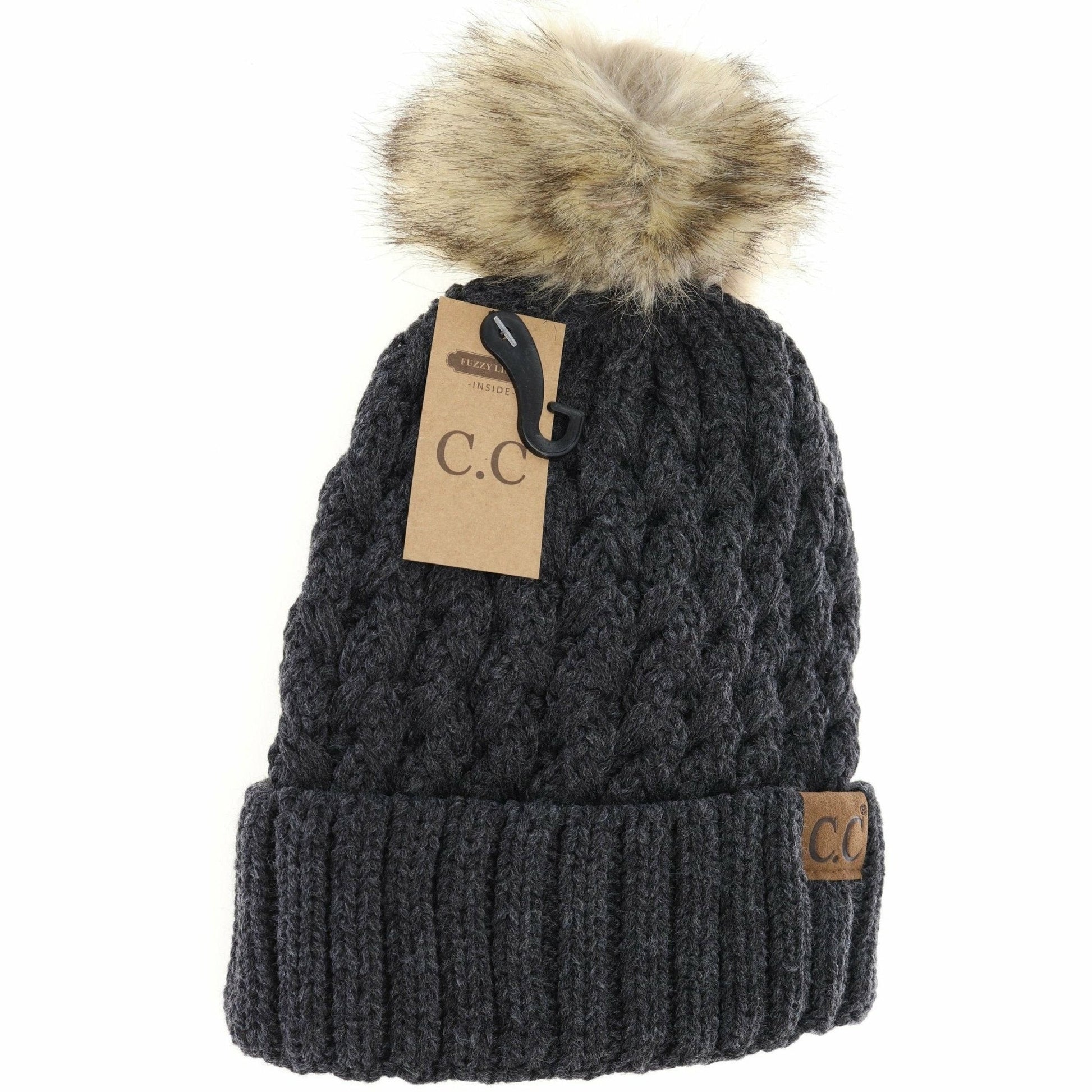 Solid Lattice Stitch Fur Pom - Peanut - Nifty Decor & More
