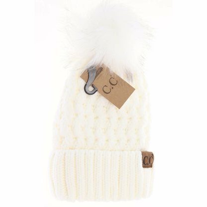 Solid Lattice Stitch Fur Pom - Peanut - Nifty Decor & More