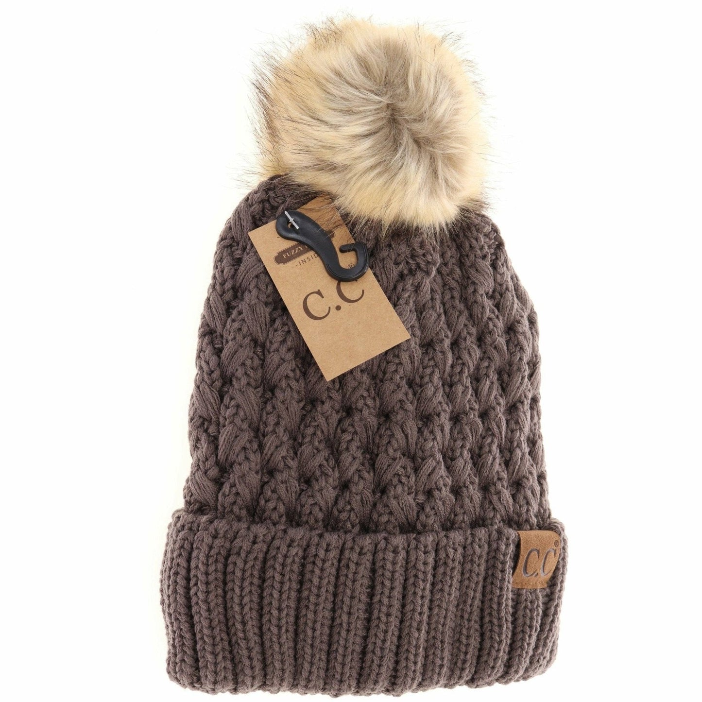 Solid Lattice Stitch Fur Pom - Peanut - Nifty Decor & More