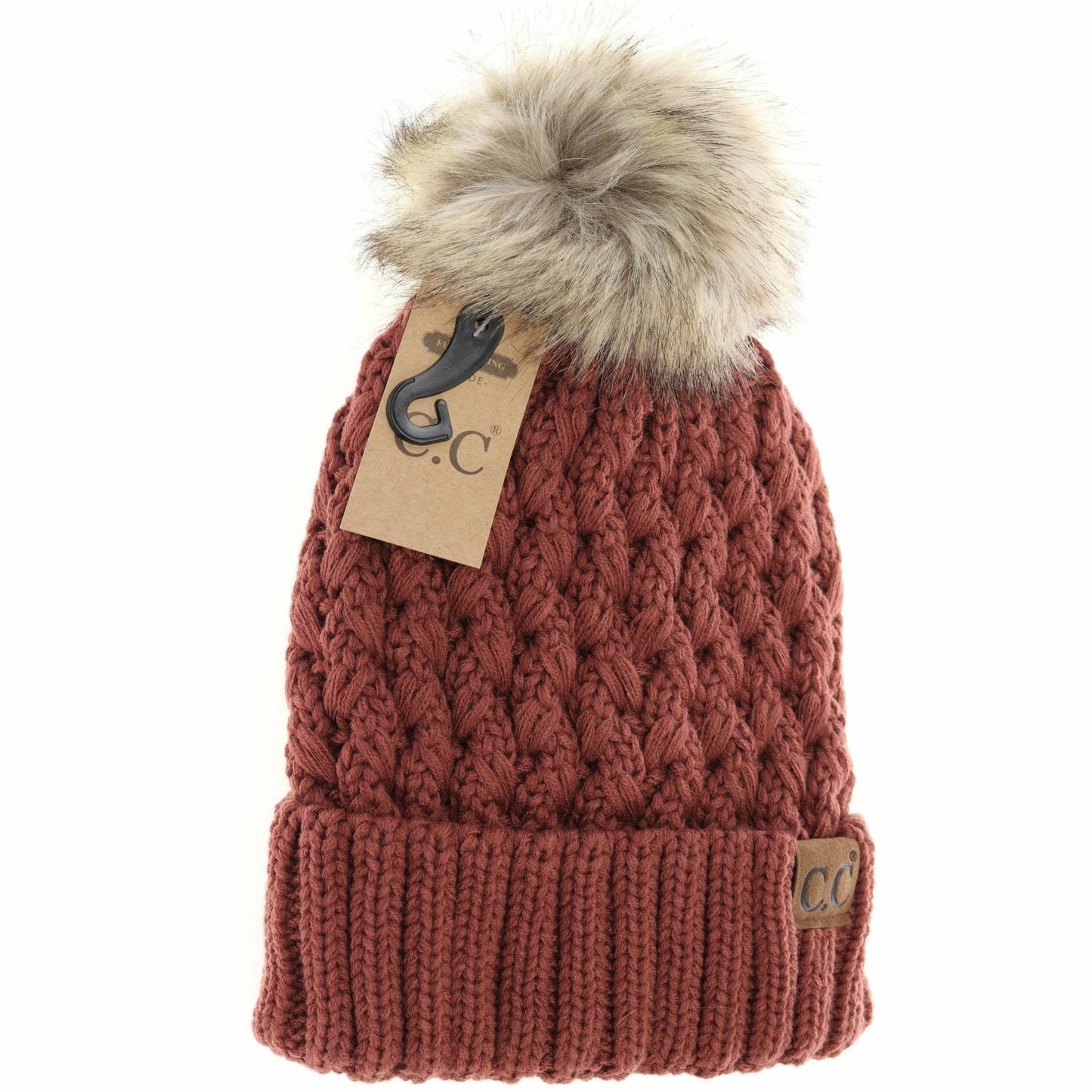 Solid Lattice Stitch Fur Pom - Peanut - Nifty Decor & More