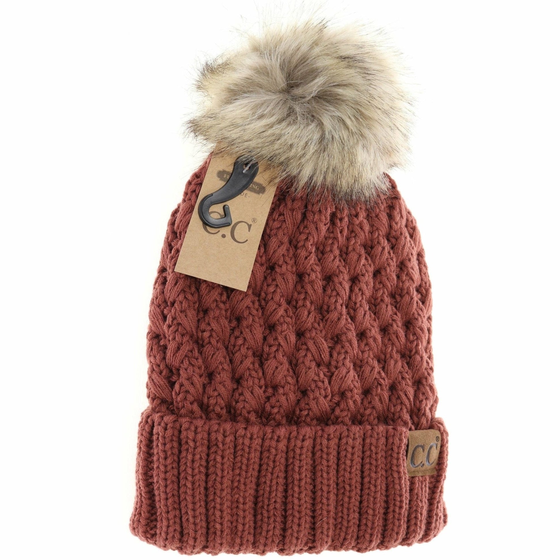Solid Lattice Stitch Fur Pom - Peanut - Nifty Decor & More