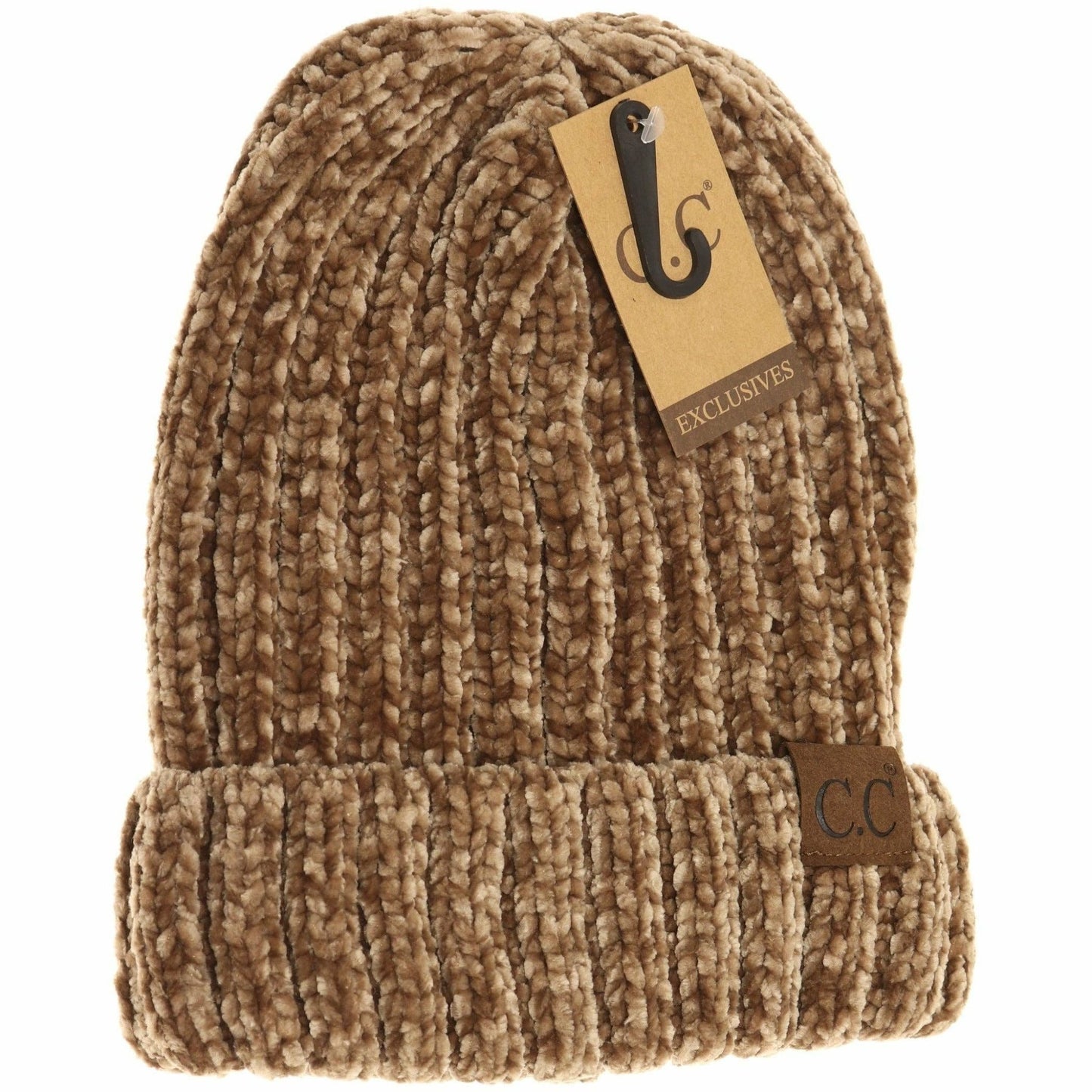 Solid Ribbed Chenille CC Beanie HAT1815 Taupe
