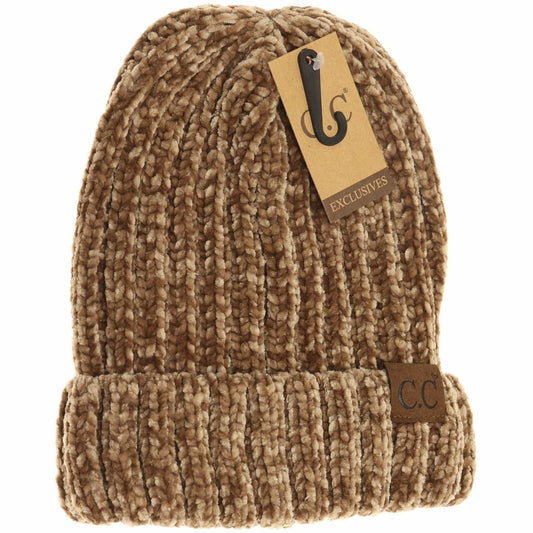 Solid Ribbed Chenille - Taupe Beanie