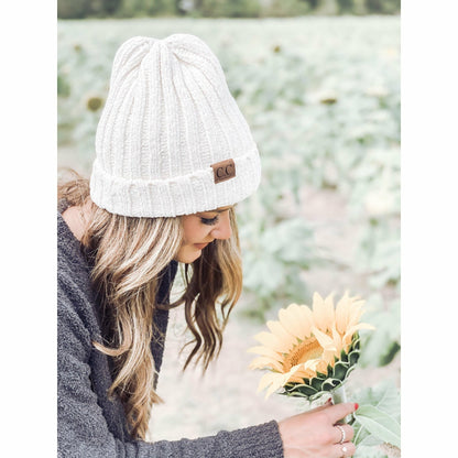 Solid Ribbed Chenille - Taupe Beanie