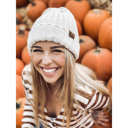 Solid Ribbed Chenille - Taupe Beanie