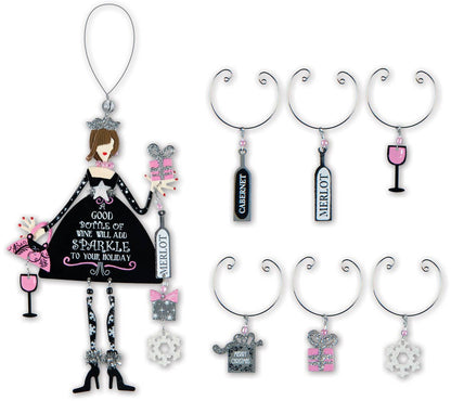 Sparkle Girl Wine Bottle & Glass Charm, 7 piece set - Nifty Decor & More