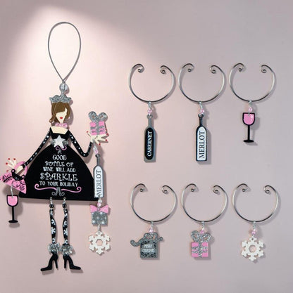 Sparkle Girl Wine Bottle & Glass Charm, 7 piece set - Nifty Decor & More