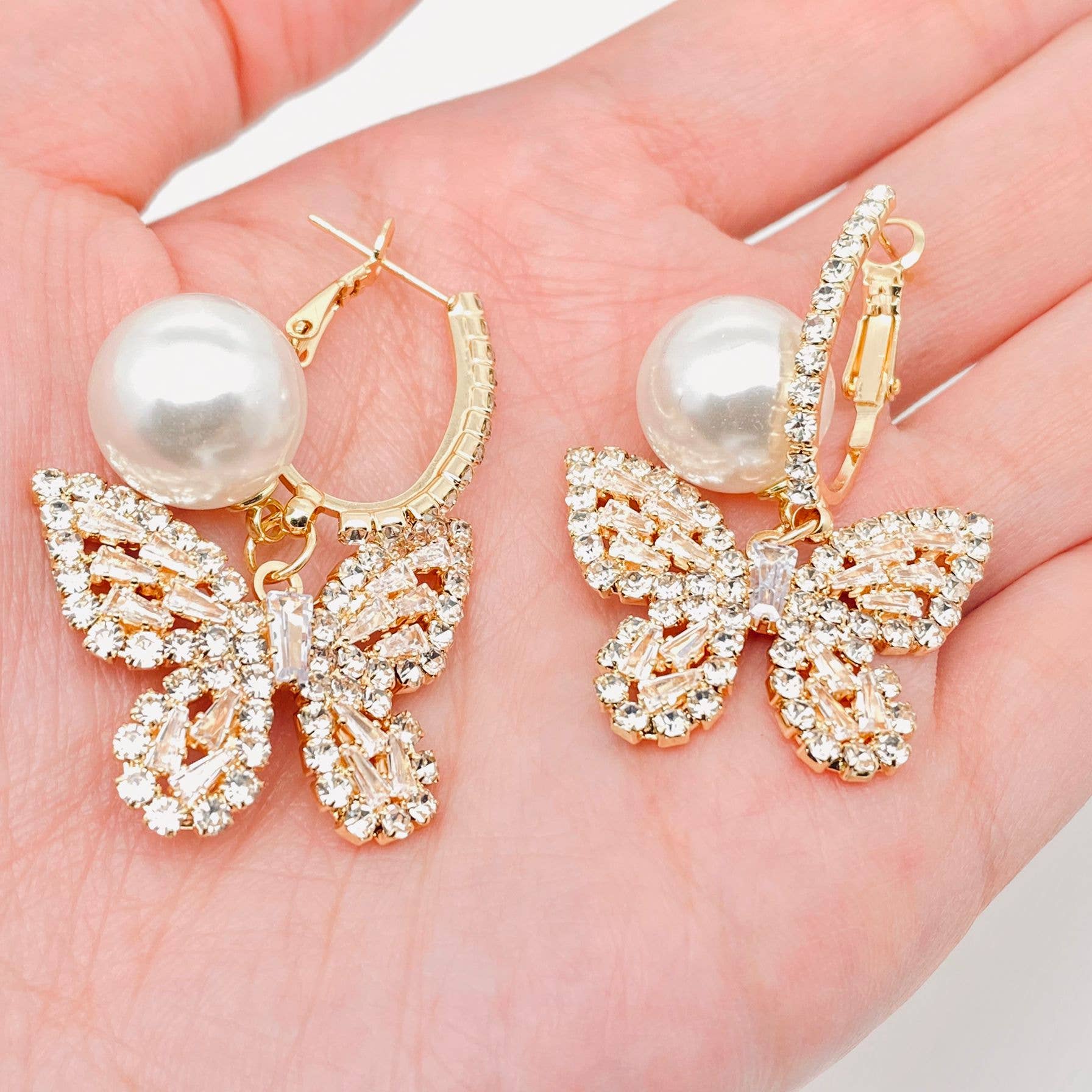 Sparkling Glass Rhinestone Butterfly Huggie Earrings - Nifty Decor & More