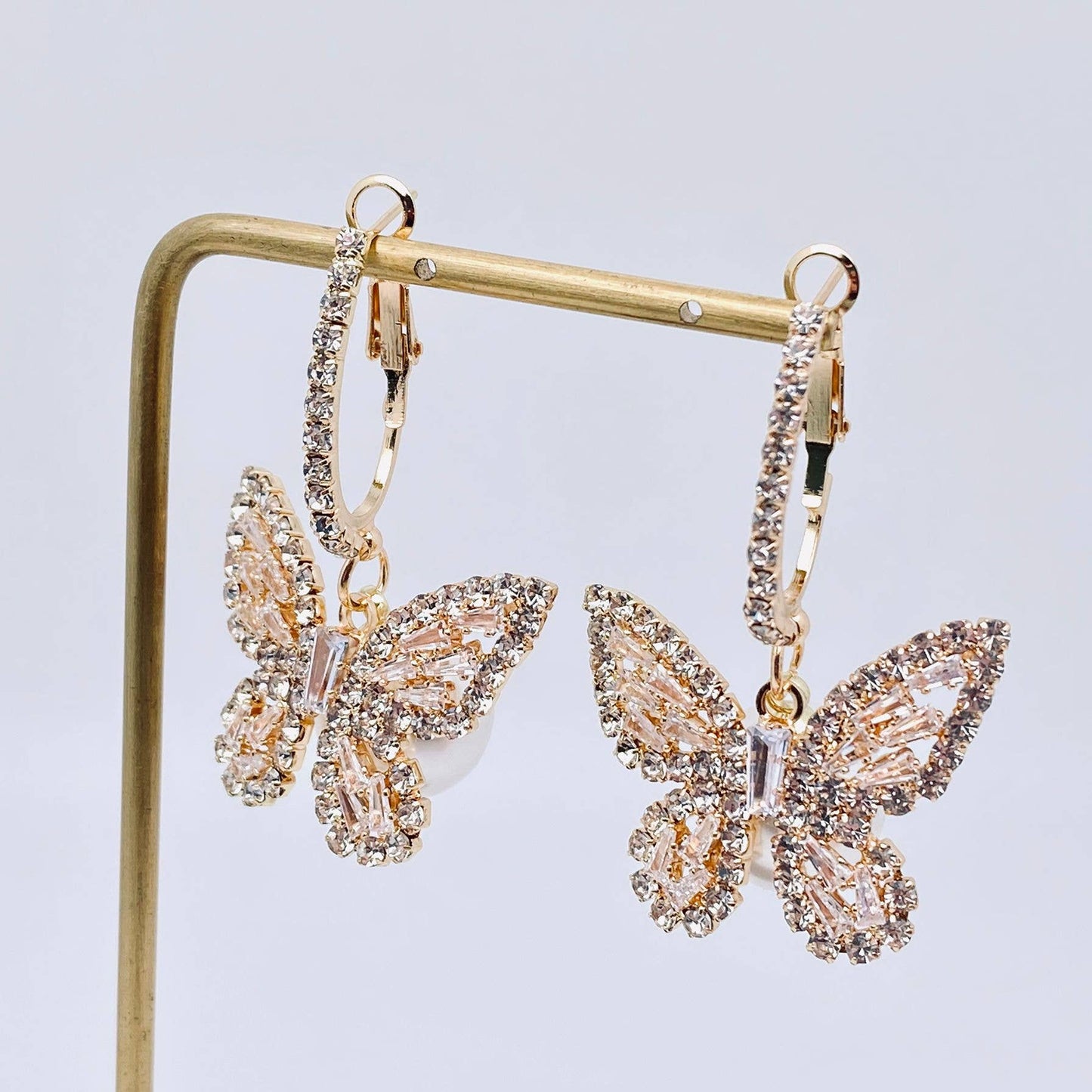 Sparkling Glass Rhinestone Butterfly Huggie Earrings - Nifty Decor & More