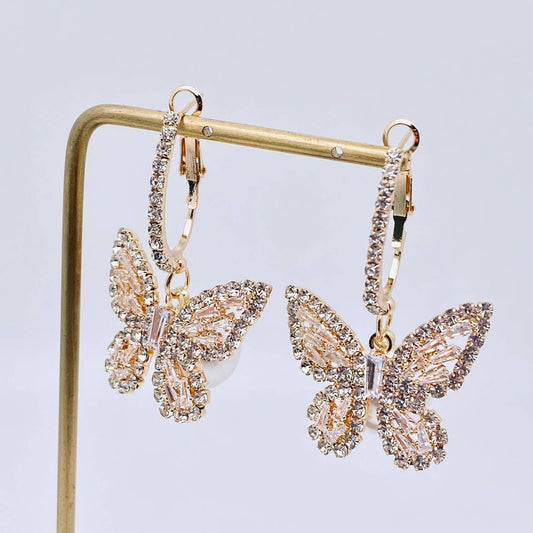 Sparkling Glass Rhinestone Butterfly Huggie Earrings - Nifty Decor & More