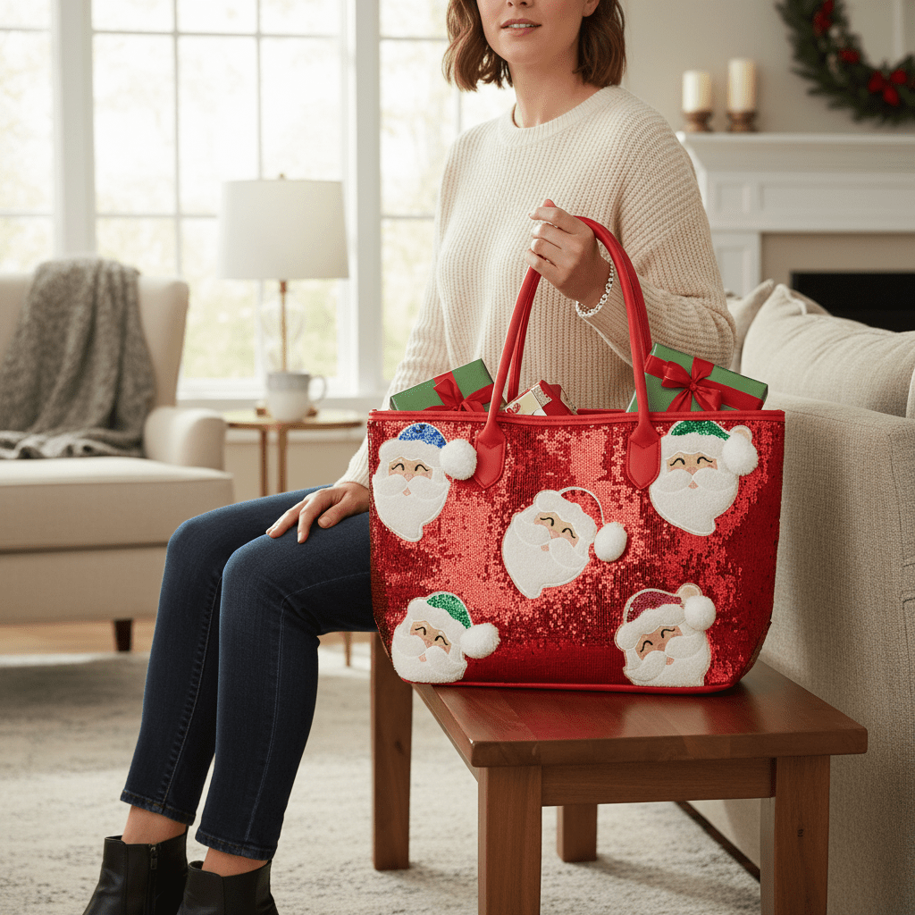 Sparkly Santa Tote Bag - Nifty Decor & More