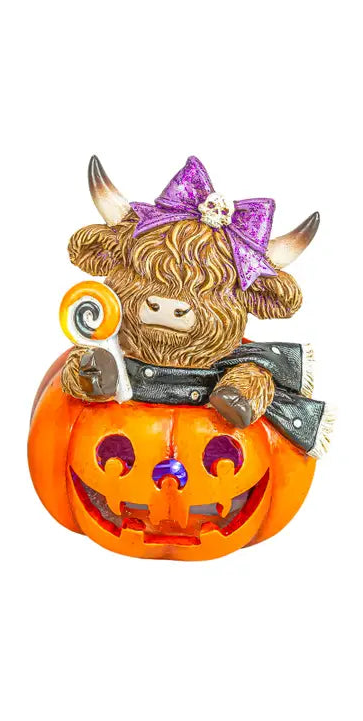 Spooky Halloween Highland Cow Jack-O-Lantern - Nifty Decor & More