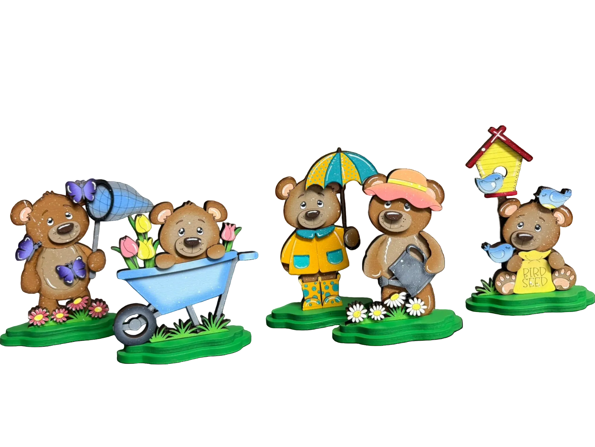 Spring Bear Decor Set | Farmhouse Tiered Tray Decor | Wooden Bear Figurines | Spring Shelf Sitters | Easter Decor | Garden Bear Decorations - Nifty Decor & More