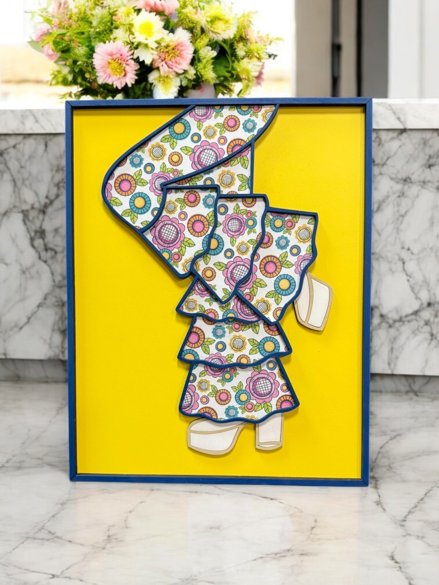 Spring Bellbottoms in Cheerful Blue & Yellow, Preppy Floral Wall Decor, Whimsical Art for Girly Rooms, Unique Gift Idea - Nifty Decor & More