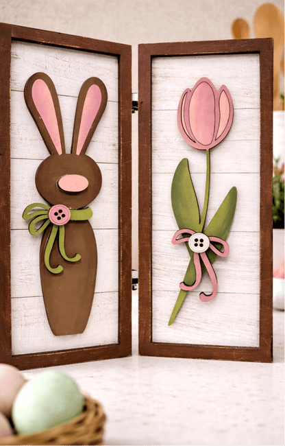 Spring Bunny & Carrot Wooden Decor Set | Easter Tiered Tray Decor | Rustic Farmhouse Spring Sign | Bunny Rabbit Easter Decorations | Handmade Wood Art - Nifty Decor & More