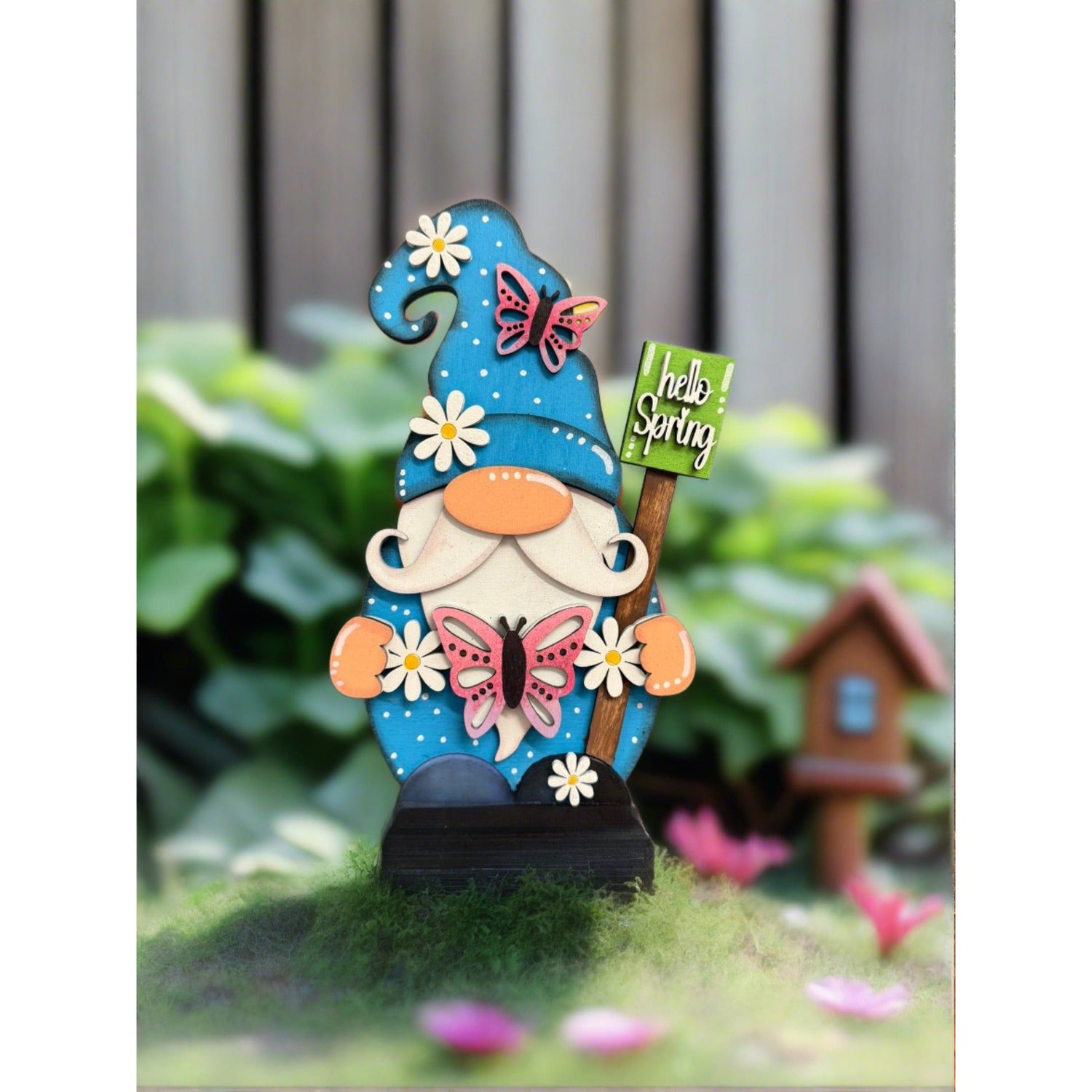 Spring Butterfly Gnome Shelf Sitter Whimsical Easter Decor Handmade Wood Garden Gnome - Nifty Decor & More