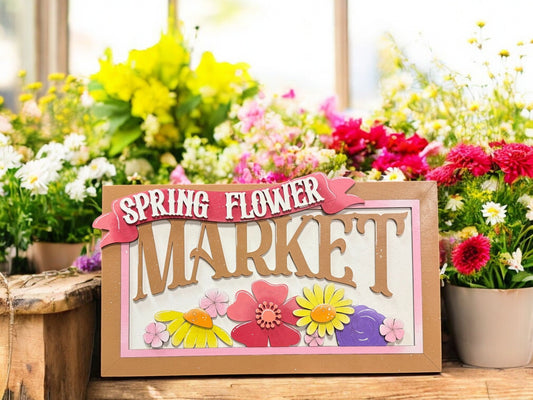 Spring Flower Market Sign | Vintage Floral Decor for Home | Rustic Wall Art | Farmhouse Style Decorations & Garden Signs