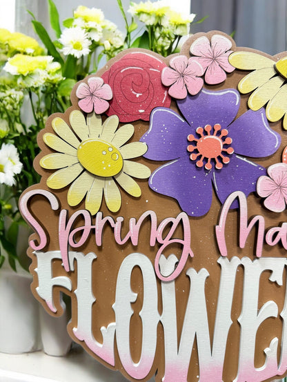 Spring Market Flowers Sign | Seasonal Decor for Home, Rustic Wooden Wall Art, Springtime Home Decoration & Gifts